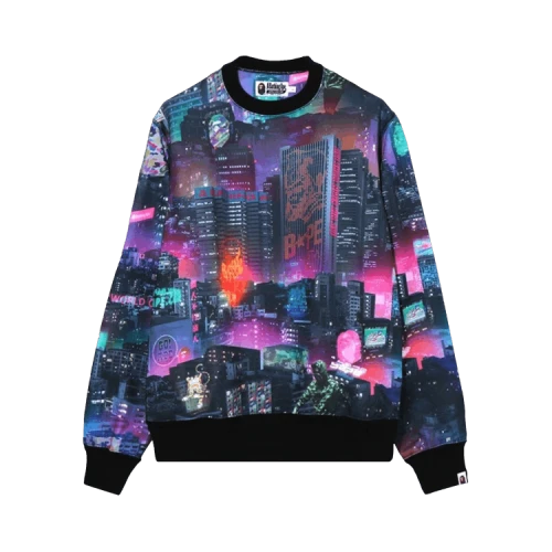 BAPE Neon Tokyo Crewneck 'Black'