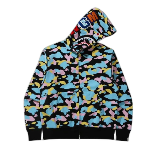 BAPE New Multi Camo Shark Relaxed Fit Full Zip Hoodie 'Black'