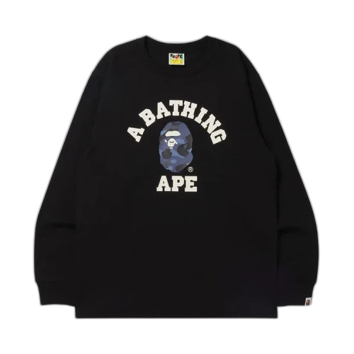 BAPE Color Camo College Long-Sleeve Tee 'Black/Navy'