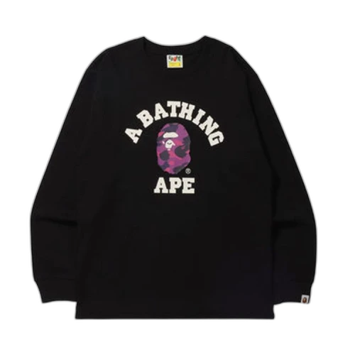 BAPE Color Camo College Long-Sleeve Tee 'Black/Purple'