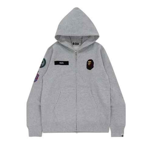 BAPE Military Patch Heavy Weight Zip Hoodie 'Grey'