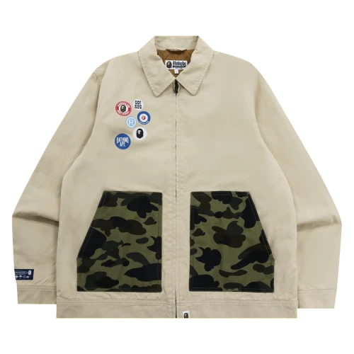 BAPE Badge Motif Zip Blouson Jacket 'Beige'