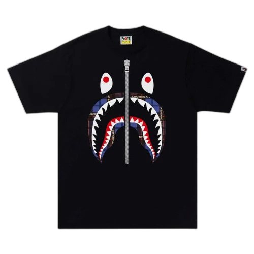 BAPE Logo Check Shark Tee 'Black/Blue'