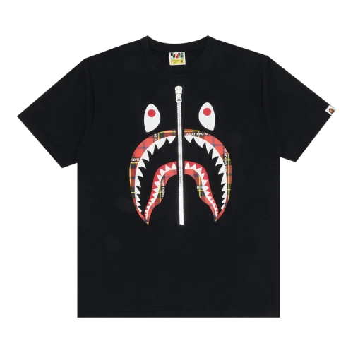 BAPE Logo Check Shark Tee 'Black/Red'