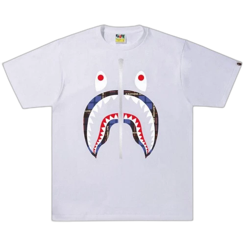 BAPE Logo Check Shark Tee 'White/Blue'