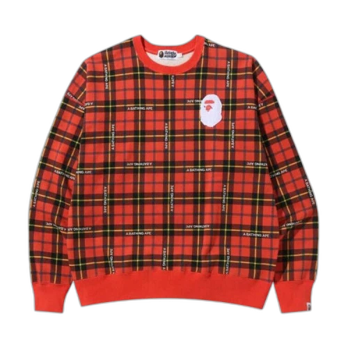 BAPE Check Loose Fit Crewneck 'Red'