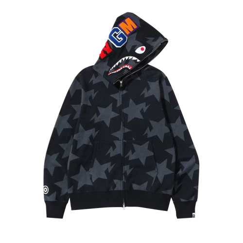 BAPE Sta Pattern Shark Full Zip Hoodie 'Black'