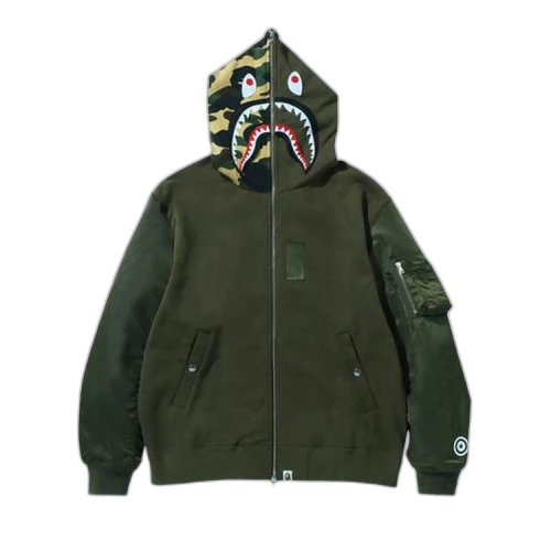 BAPE Military Shark Relaxed Fit Full Zip Hoodie 'Olive Drab'