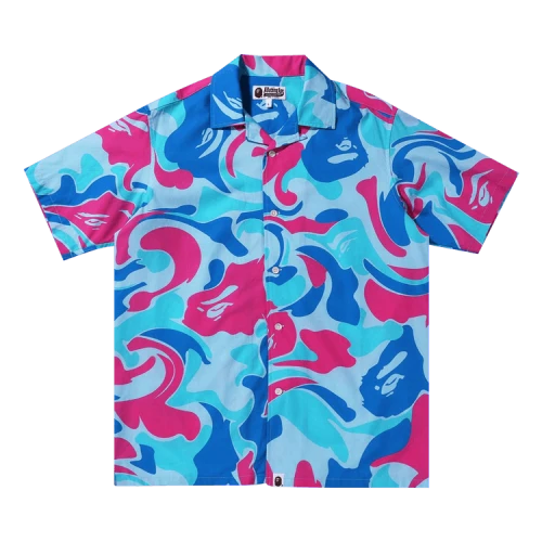 BAPE Marble Camo Open Collar Short-Sleeve Shirt 'Blue'
