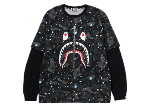 BAPE Space Camo Shark Layered Long Sleeve Tee Black