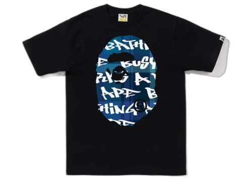 BAPE Graffiti Check Big Ape Head Tee Black Blue