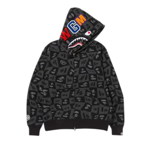 BAPE Distortion Shark Relaxed Fit Full Zip Hoodie 'Black'