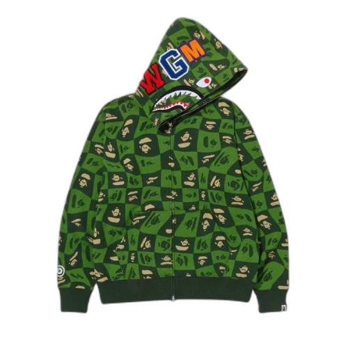 BAPE Distortion Shark Relaxed Fit Full Zip Hoodie 'Green'