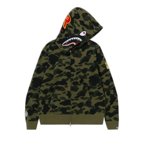 BAPE 1st Camo PONR Shark Full Zip Hoodie 'Green'