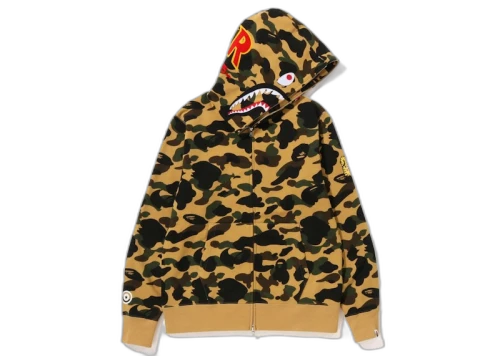 BAPE PONR 1St Camo Shark Full Zip Hoodie Yellow