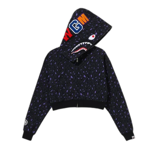 BAPE Leopard Cropped Shark Full Zip Hoodie 'Black'
