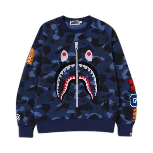 BAPE Color Camo Embroidery Shark Crewneck 'Navy'