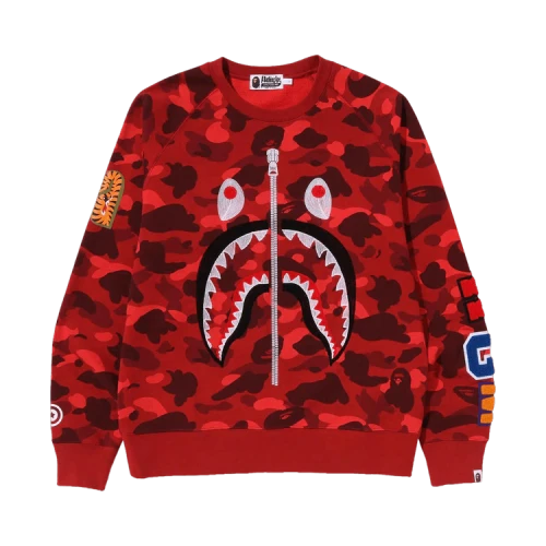 BAPE Color Camo Embroidery Shark Crewneck 'Red'