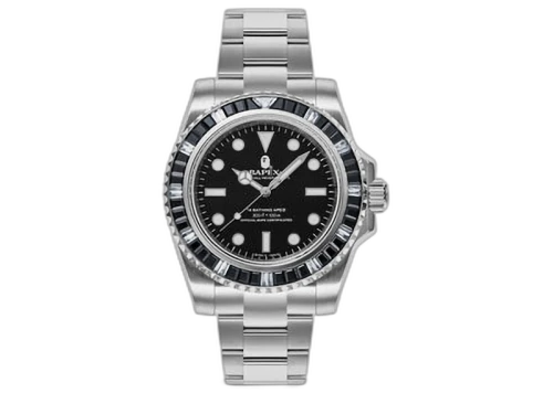 BAPE Type 1 Bapex Crystal Stone Watch Silver Black