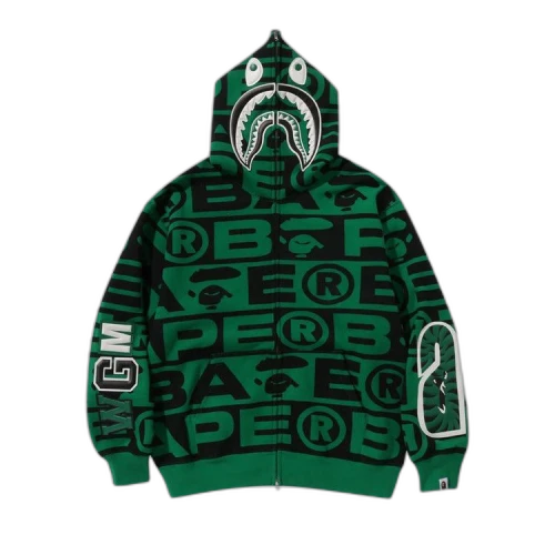 BAPE Lux Sport Pattern Shark Full Zip Hoodie 'Green'