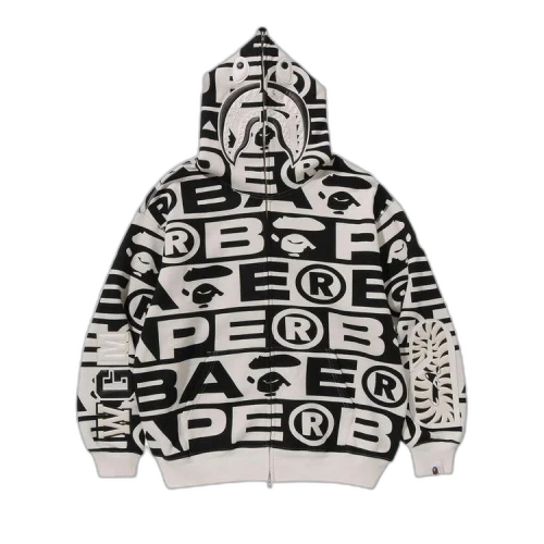 BAPE Lux Sport Pattern Shark Full Zip Hoodie 'Ivory'