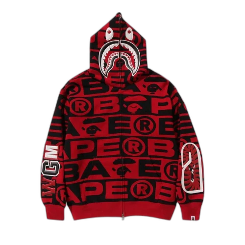 BAPE Lux Sport Pattern Shark Full Zip Hoodie 'Red'