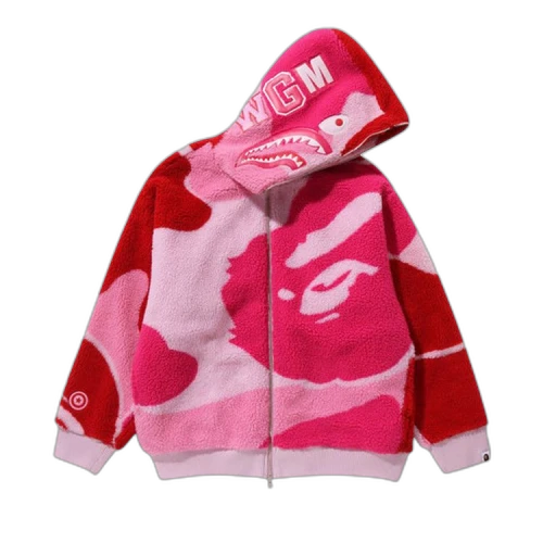 BAPE Mega ABC Camo Shark Boa Hoodie 'Pink'