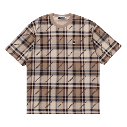 BAPE A Bathing Ape Logo Check Pattern Tee 'Beige'