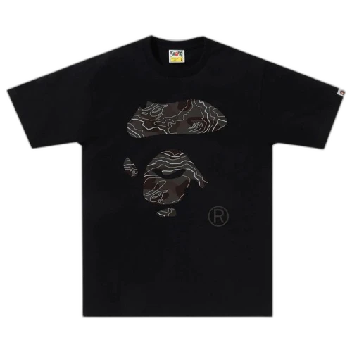 BAPE Layered Line Camo Ape Face Tee 'Black/Black'