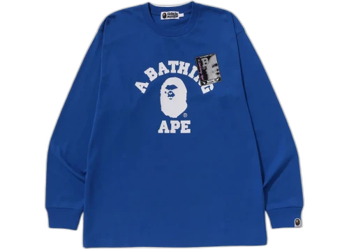 BAPE Mad Face College Long Sleeve Tee Blue