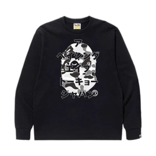 BAPE ABC Camo Japanese Letters Long-Sleeve Tee 'Black/Grey'
