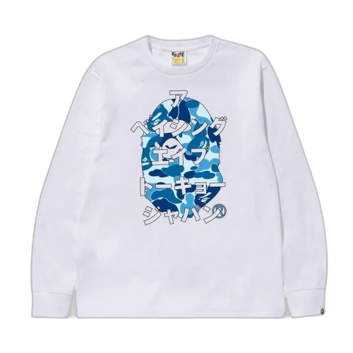 BAPE ABC Camo Japanese Letters Long-Sleeve Tee 'White/Blue'