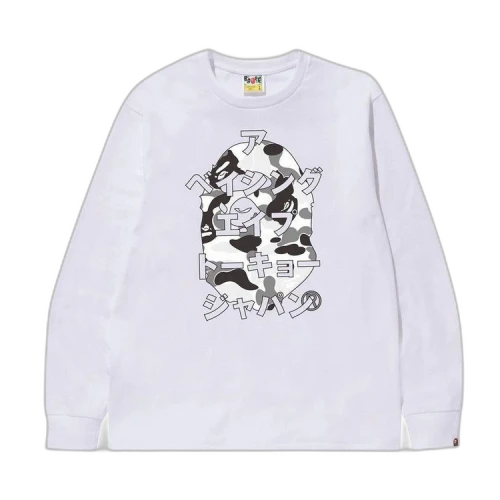BAPE ABC Camo Japanese Letters Long-Sleeve Tee 'White/Grey'