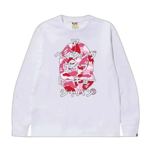 BAPE ABC Camo Japanese Letters Long-Sleeve Tee 'White/Pink'