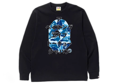 BAPE ABC Camo Japanese Letters L/S Tee Black/Blue
