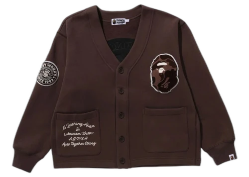 BAPE College Badges Sweat Cardigan Brown