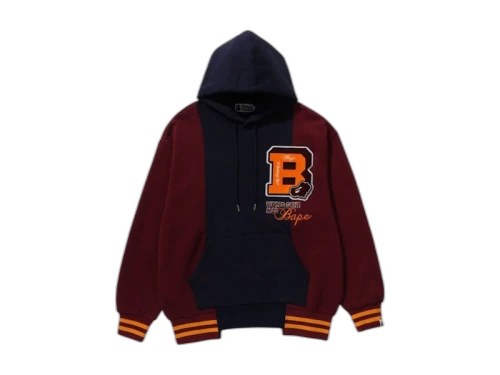 BAPE Badges Color Blocking Pullover Hoodie Navy