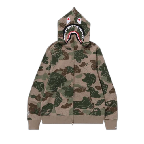 BAPE Layered Line camo Shark Full Zip Hoodie 'Beige'