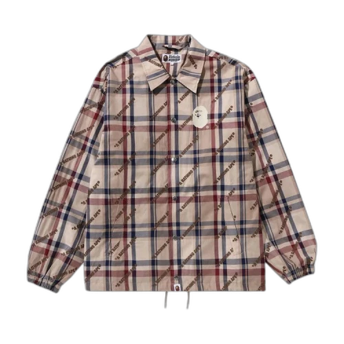 BAPE Logo Check Pattern Coach Jacket 'Beige'