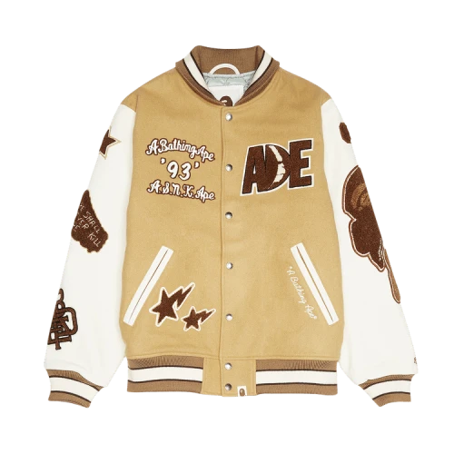 BAPE Multi Motif Varsity Jacket 'Beige'
