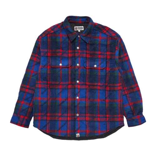 BAPE Logo Check Pattern Padded Flannel Shirt Jacket 'Navy'