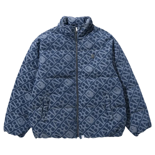BAPE Denim Monogram Puffer Down Jacket 'Blue'
