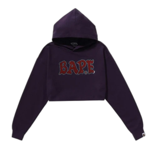 BAPE Crystal Stone Cropped Pullover Hoodie 'Purple'