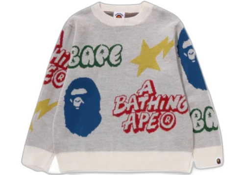 BAPE Kids Graffiti Pattern Knit White