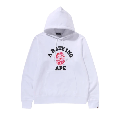 BAPE ABC Camo College Organic Pullover Hoodie 'White/Pink'
