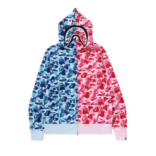 BAPE ABC Camo Crazy Shark Full Zip Hoodie 'Black/Pink'
