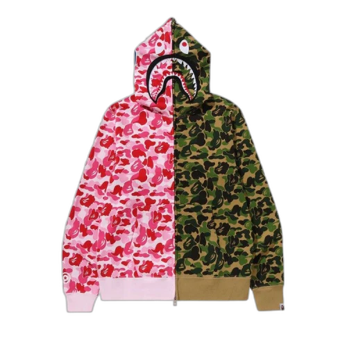 BAPE ABC Camo Crazy Shark Full Zip Hoodie 'Pink/Green'
