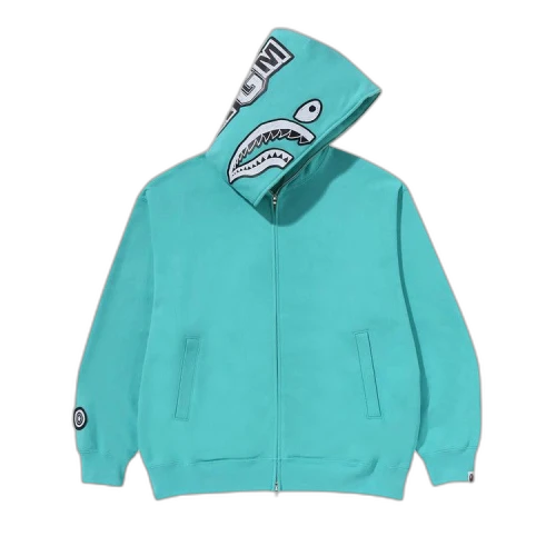 BAPE Hand Drawn Face Relaxed Fit Shark Full Zip Hoodie 'Sax'