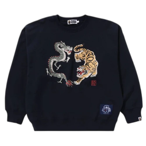 BAPE Japan Culture Tiger And Dragon Crewneck 'Navy'