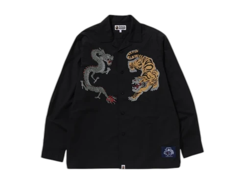 BAPE Japan Culture Tiger And Dragon Open Collar Shirt Black
